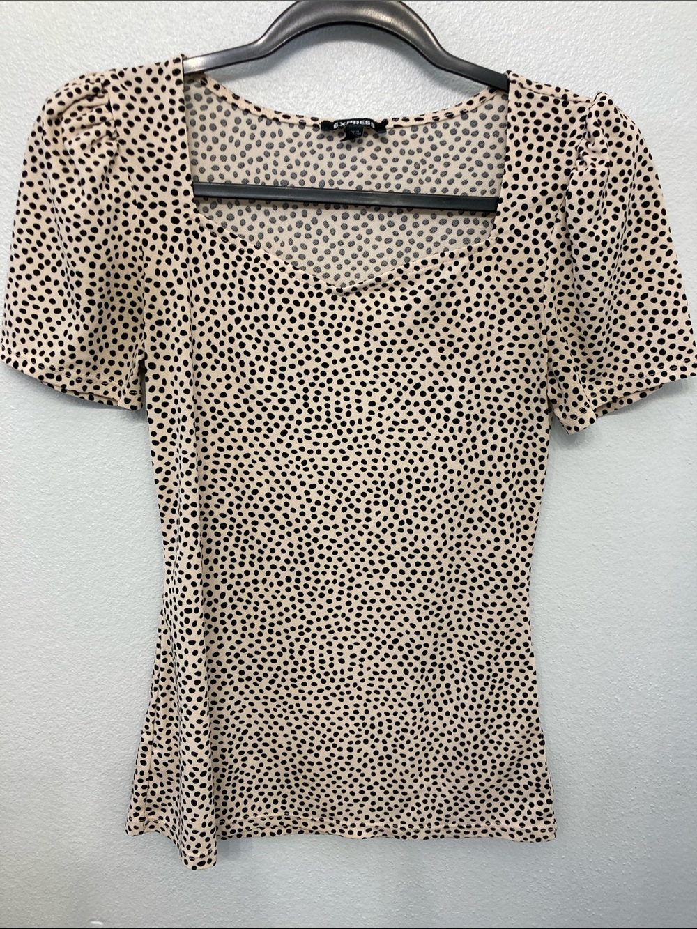 Express Short Sleeve Polka Dot Sweetheart Neck Top